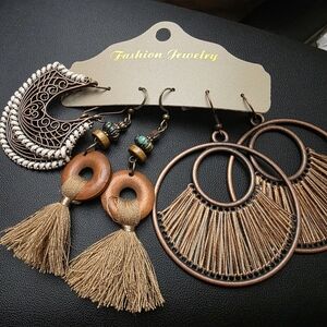 Fashion Jewelry Bohemian Earrings Set - Brown and Gold